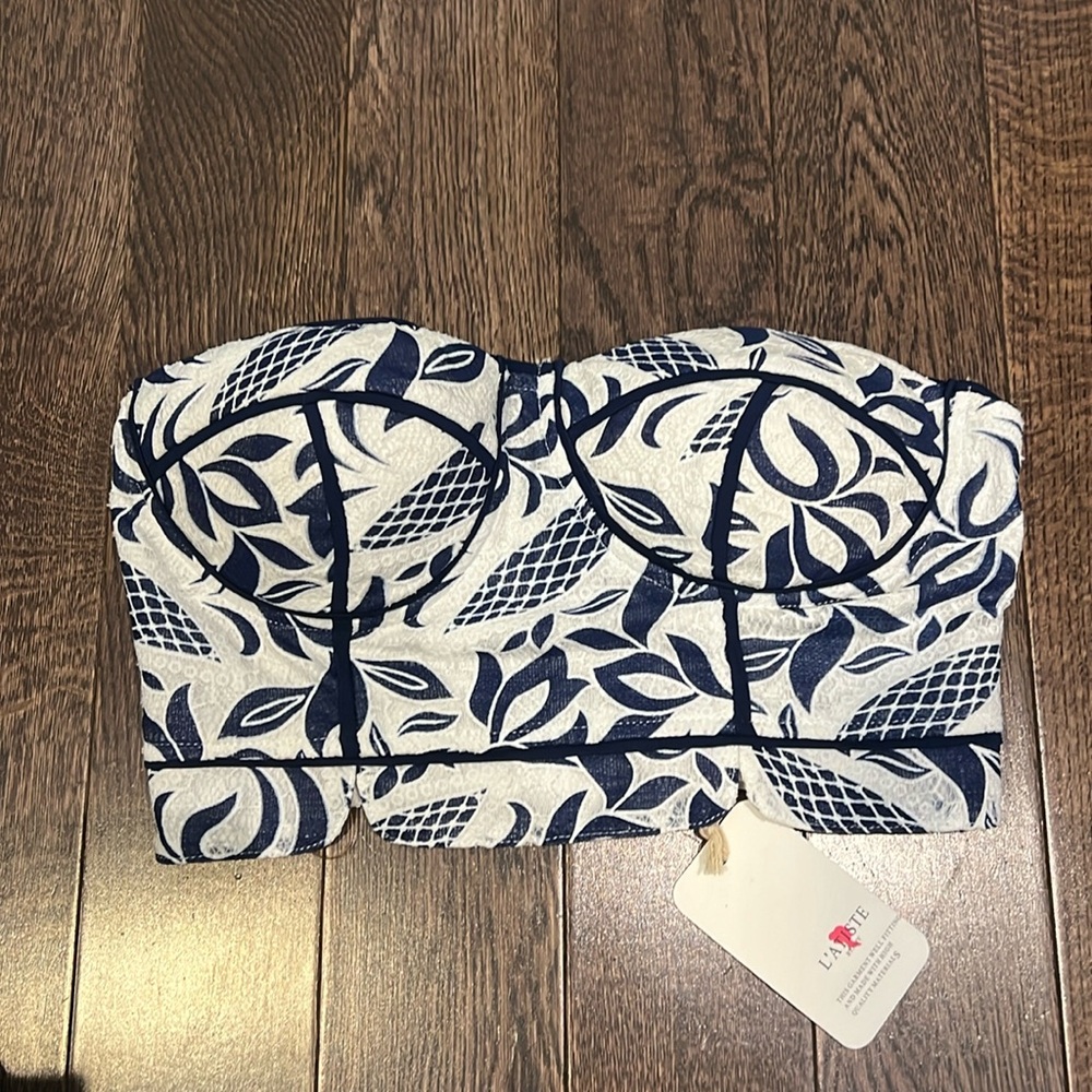 Blue and white bustier crop top